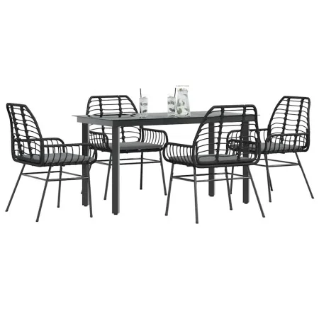 Juego de comedor jardín 5 piezas cojines ratán sintético negro de , Conjuntos de jardín - Ref: Foro24-3334550, Precio: 368,89...
