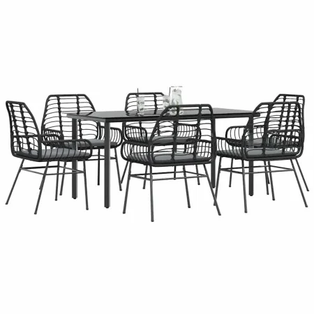 Set de comedor de jardín 7 piezas cojines ratán sintético negro von , Gartensets - Ref: Foro24-3334552, Preis: 482,66 €, Raba...