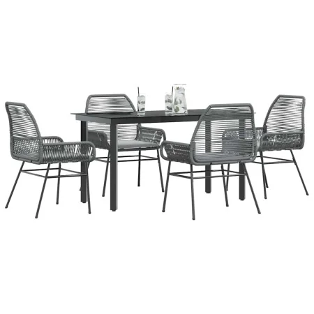 Juego comedor jardín 5 pzas cojines ratán sintético vidrio gris de , Conjuntos de jardín - Ref: Foro24-3334578, Precio: 349,6...
