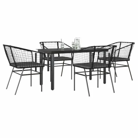 Juego de comedor jardín 5 piezas cojines ratán sintético negro de , Conjuntos de jardín - Ref: Foro24-3334599, Precio: 295,05...