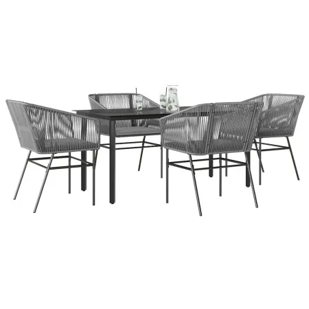 Juego comedor jardín 5 pzas cojines ratán sintético vidrio gris by , Garden sets - Ref: Foro24-3334628, Price: 445,39 €, Disc...