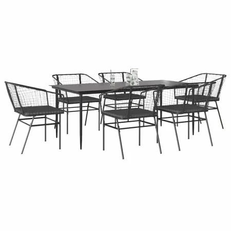 Set de comedor de jardín 7 piezas cojines ratán sintético negro von , Gartensets - Ref: Foro24-3334504, Preis: 466,59 €, Raba...