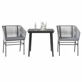 Juego comedor jardín 3 pzas cojines ratán sintético vidrio gris by , Garden sets - Ref: Foro24-3334527, Price: 243,56 €, Disc...