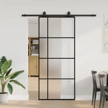 Puerta corredera con set herrajes negro 90x205 cm vidrio ESG de , Puertas - Ref: Foro24-3375811, Precio: 318,88 €, Descuento: %
