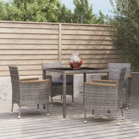 Set comedor de jardín 5 piezas con cojines ratán sintético gris by , Garden sets - Ref: Foro24-3187381, Price: 392,61 €, Disc...