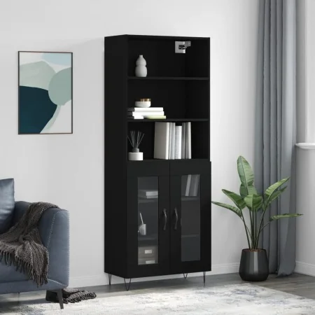 Aparador alto madera contrachapada negro 69,5x34x180 cm by , Sideboards - Ref: Foro24-3189310, Price: 147,52 €, Discount: %