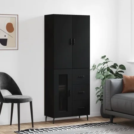 Aparador alto madera contrachapada negro 69,5x34x180 cm de , Aparadores - Ref: Foro24-3195972, Precio: 172,43 €, Descuento: %
