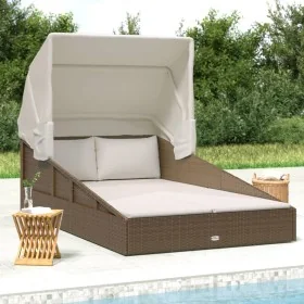 Tumbona con toldo plegable ratán sintético marrón 200x114x128cm by , Outdoor beds - Ref: Foro24-362272, Price: 322,50 €, Disc...