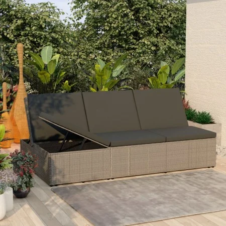Tumbona convertible con cojín de ratán sintético gris de , Camas para exteriores - Ref: Foro24-46244, Precio: 328,78 €, Descu...