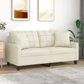 Sofá de 2 plazas con cojines cuero sintético color crema 140 cm by , Sofas - Ref: Foro24-3200804, Price: 226,69 €, Discount: %