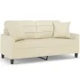 Sofá de 2 plazas con cojines cuero sintético color crema 140 cm by , Sofas - Ref: Foro24-3200804, Price: 226,69 €, Discount: %