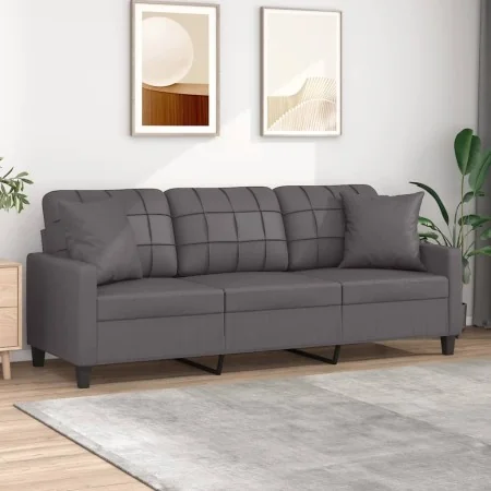 Sofá de 3 plazas con cojines cuero sintético gris 180 cm by , Sofas - Ref: Foro24-3200810, Price: 257,66 €, Discount: %