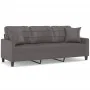 Sofá de 3 plazas con cojines cuero sintético gris 180 cm by , Sofas - Ref: Foro24-3200810, Price: 257,66 €, Discount: %