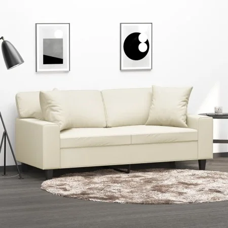 Sofá de 2 plazas con cojines cuero sintético color crema 140 cm by , Sofas - Ref: Foro24-3200867, Price: 250,40 €, Discount: %