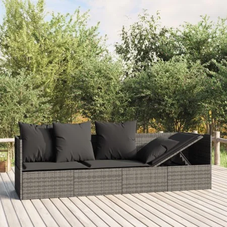 Sofá tumbona de jardín con cojines ratán sintético gris by , Loungers - Ref: Foro24-319564, Price: 270,27 €, Discount: %