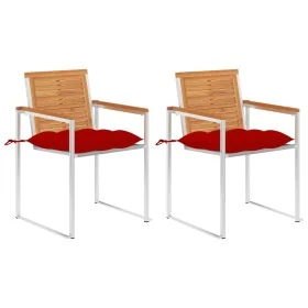 Sillas de jardín con cojines 2 uds madera maciza acacia y acero de , Sillas de jardín - Ref: Foro24-3061509, Precio: 259,05 €...