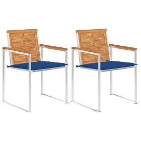 Sillas de jardín con cojines 2 uds madera maciza acacia y acero by , Garden chairs - Ref: Foro24-3061498, Price: 256,31 €, Di...