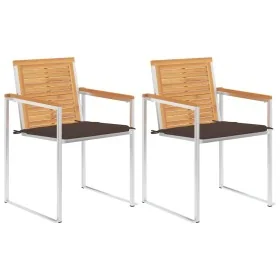 Sillas de jardín con cojines 2 uds madera maciza teca y acero by , Garden chairs - Ref: Foro24-3061523, Price: 279,06 €, Disc...