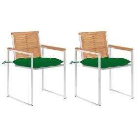 Sillas de jardín con cojines 2 uds madera maciza teca y acero von , Gartenstühle - Ref: Foro24-3061535, Preis: 272,95 €, Raba...