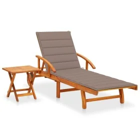 Tumbona de jardín con mesa y cojín madera maciza de acacia by , Loungers - Ref: Foro24-3061625, Price: 247,69 €, Discount: %