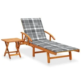 Tumbona de jardín con mesa y cojín madera maciza de acacia by , Loungers - Ref: Foro24-3061631, Price: 239,25 €, Discount: %