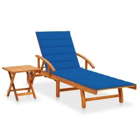 Tumbona de jardín con mesa y cojín madera maciza de acacia by , Loungers - Ref: Foro24-3061627, Price: 237,24 €, Discount: %