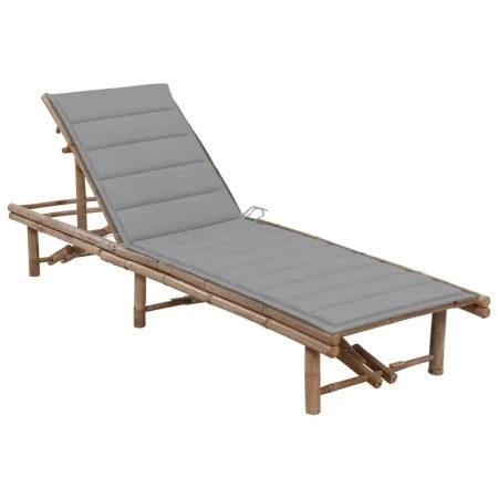 Tumbona de jardín con cojín bambú de , Tumbonas - Ref: Foro24-3061633, Precio: 191,97 €, Descuento: %