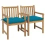 Sillas de jardín 2 uds madera de teca con cojines azul claro de , Sillas de jardín - Ref: Foro24-3062749, Precio: 294,32 €, D...