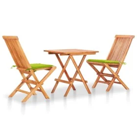 Set de bistró 3 pzs cojines verde brillante madera maciza teca von , Gartensets - Ref: Foro24-3063236, Preis: 194,07 €, Rabat...