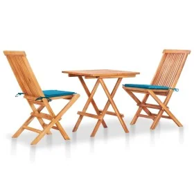 Set de bistró 3 piezas con cojines azul madera maciza teca von , Gartensets - Ref: Foro24-3063229, Preis: 194,25 €, Rabatt: %