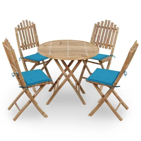 Set de comedor exterior plegable 5 piezas con cojines bambú von , Gartensets - Ref: Foro24-3063964, Preis: 263,49 €, Rabatt: %
