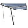 Toldo automático LED sensor de viento azul y blanco 350x250 cm by , Awnings - Ref: Foro24-3069731, Price: 599,80 €, Discount: %