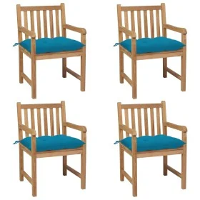 Sillas de jardín con cojines 4 uds madera de teca azul claro by , Garden chairs - Ref: Foro24-3073023, Price: 577,85 €, Disco...