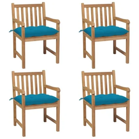 Sillas de jardín con cojines 4 uds madera de teca azul claro de , Sillas de jardín - Ref: Foro24-3073023, Precio: 581,85 €, D...