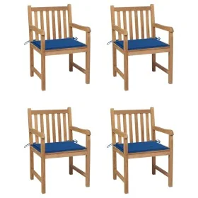 Sillas de jardín 4 uds madera de teca con cojines azul royal von , Gartenstühle - Ref: Foro24-3073014, Preis: 588,18 €, Rabat...
