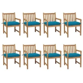 Sillas de jardín 8 uds madera maciza de teca cojines azul claro by , Garden chairs - Ref: Foro24-3073077, Price: 1,00 €, Disc...