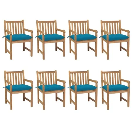 Sillas de jardín 8 uds madera maciza de teca cojines azul claro de , Sillas de jardín - Ref: Foro24-3073077, Precio: 1,00 €, ...