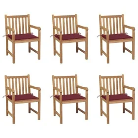Sillas de jardín 6 uds madera maciza de teca cojines rojo tinto von , Gartenstühle - Ref: Foro24-3073040, Preis: 865,72 €, Ra...