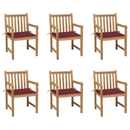 Sillas de jardín 6 uds madera maciza de teca cojines rojo tinto de , Sillas de jardín - Ref: Foro24-3073040, Precio: 863,56 €...