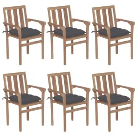 Sillas de jardín apilables 6 uds madera maciza teca con cojines by , Garden chairs - Ref: Foro24-3073421, Price: 755,74 €, Di...