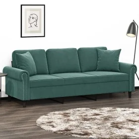 Sofá de 3 plazas con cojines terciopelo verde oscuro 180 cm by , Sofas - Ref: Foro24-3200957, Price: 316,60 €, Discount: %