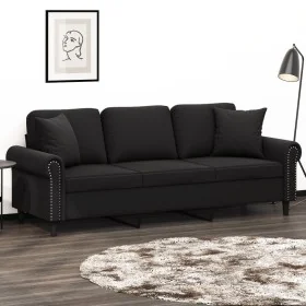 Sofá de 3 plazas con cojines terciopelo negro 180 cm de , Sofás - Ref: Foro24-3200960, Precio: 321,12 €, Descuento: %