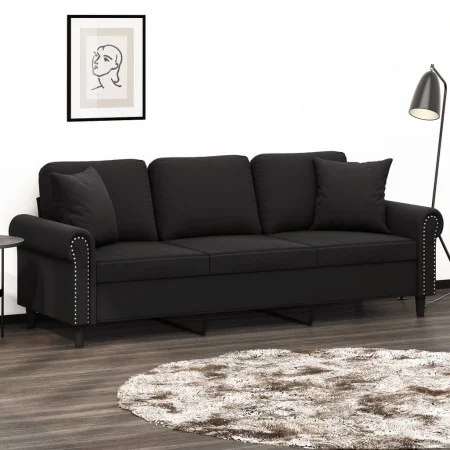Sofá de 3 plazas con cojines terciopelo negro 180 cm by , Sofas - Ref: Foro24-3200960, Price: 321,12 €, Discount: %