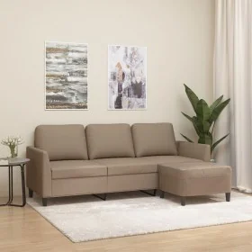 Sofá 3 plazas y taburete cuero sintético color capuchino 180 cm by , Sofas - Ref: Foro24-3201126, Price: 309,14 €, Discount: %
