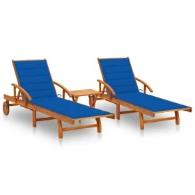 Tumbonas con mesa y cojines 2 uds madera maciza de acacia by , Loungers - Ref: Foro24-3077355, Price: 439,90 €, Discount: %