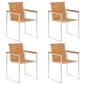 Sillas de jardín 4 uds madera maciza acacia y acero inoxidable by , Garden chairs - Ref: Foro24-3078467, Price: 468,61 €, Dis...