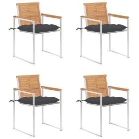 Sillas de jardín 4 unidades con cojines madera maciza teca by , Garden chairs - Ref: Foro24-3078569, Price: 548,26 €, Discoun...