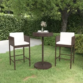 Set de bar de jardín 3 piezas y cojines ratán sintético marrón by , Garden sets - Ref: Foro24-3094771, Price: 259,04 €, Disco...
