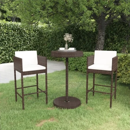Set de bar de jardín 3 piezas y cojines ratán sintético marrón von , Gartensets - Ref: Foro24-3094771, Preis: 259,04 €, Rabat...