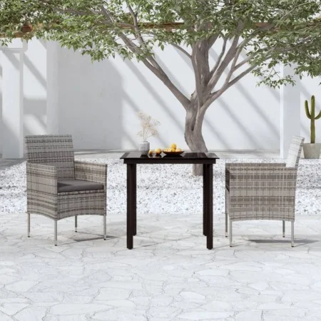 Juego de comedor de jardín 3 piezas con cojines gris y negro de , Conjuntos de jardín - Ref: Foro24-3099287, Precio: 214,56 €...